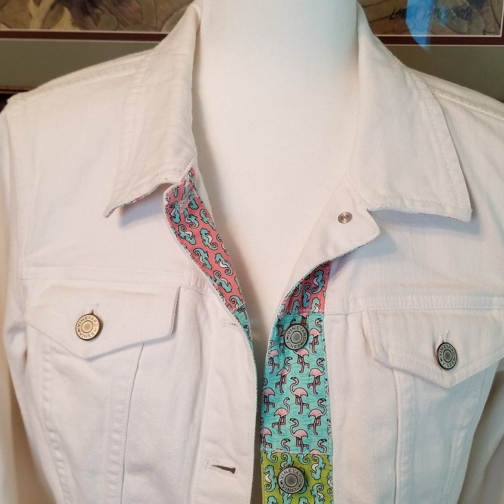 Vineyard Vines White Denim Jean Jacket Size Med - Picture 7 of 10